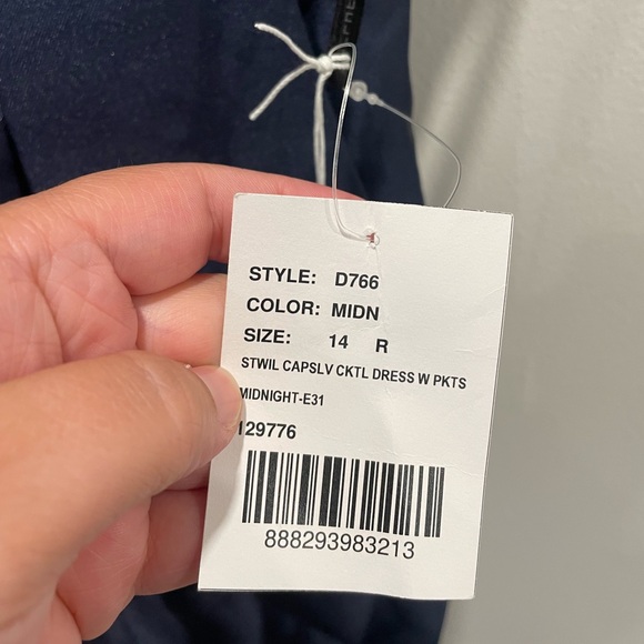 Alfred Sung Cap Sleeve Pleated Cocktail Dress With Pockets Navy Size 14 - Picture 6 of 10